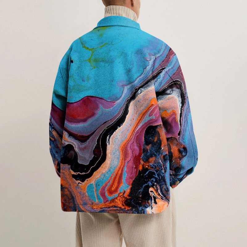 Abstract Print Lapel Button Jacket