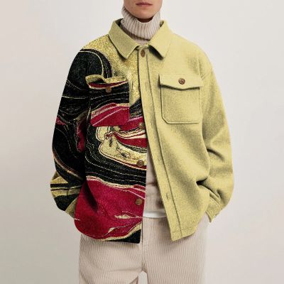 Abstract Painting Print Lapel Button Jacket