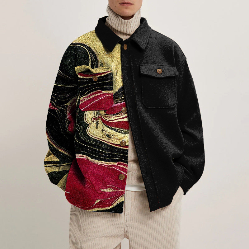Abstract Painting Print Lapel Button Jacket