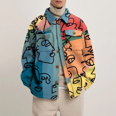 Colorful Abstract Face Line Lapel Button Jacket