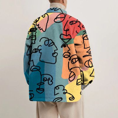 Colorful Abstract Face Line Lapel Button Jacket