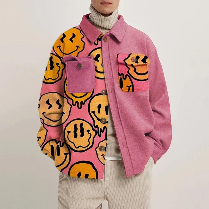 Distorted Smiley Print Thin Jacket