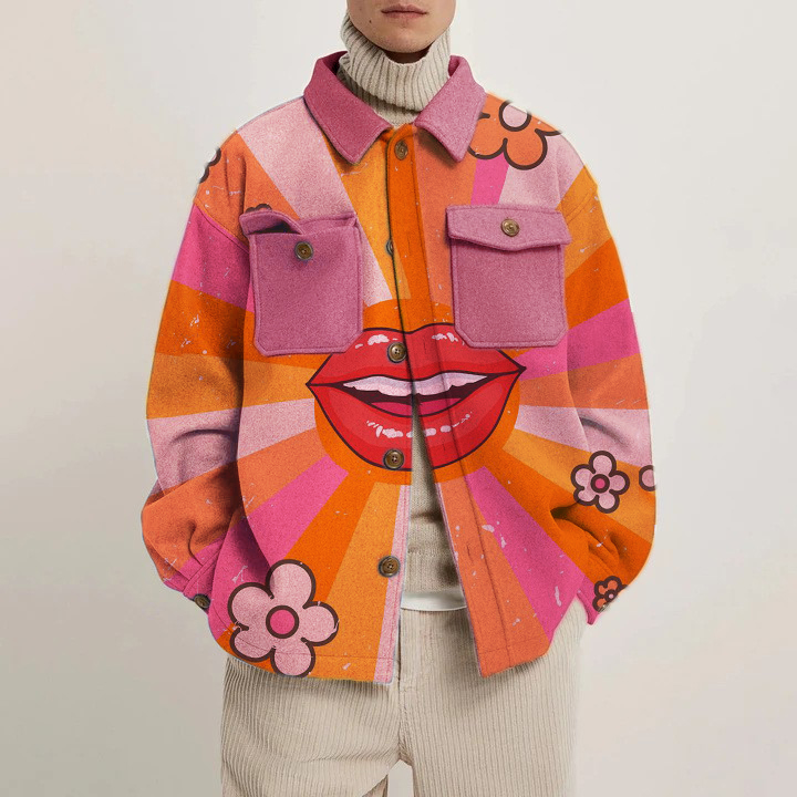 Color Block Lip Print Light Jacket