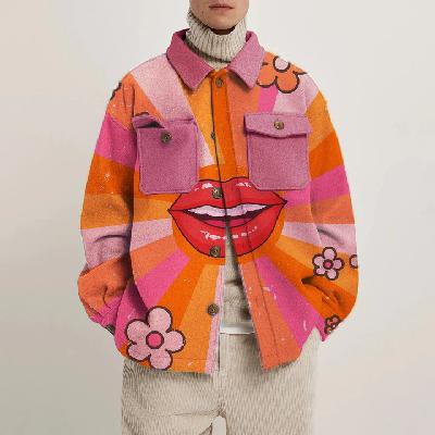 Color Block Lip Print Light Jacket