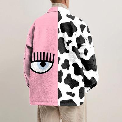 Cow Pattern Eyes Print Contrast Shirt Jacket