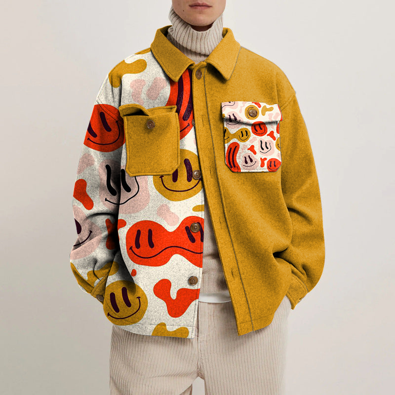 Unisex Smiley Print Shirt Jacket