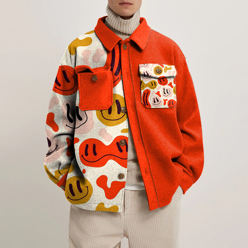 Unisex Smiley Print Shirt Jacket