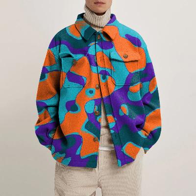 Unisex Abstract Striped Print Shirt Jacket