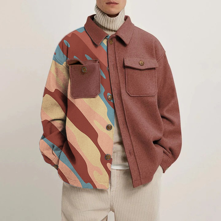 Abstract Character Print Shirt Thin Jacket