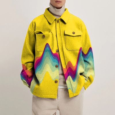 Abstract Wave Print Lapel Button Jacket