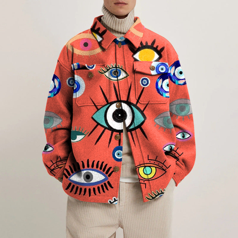 Abstract Eye Print Lapel Button Jacket