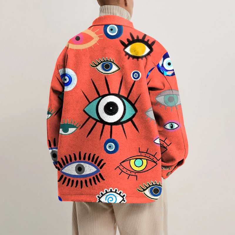 Abstract Eye Print Lapel Button Jacket