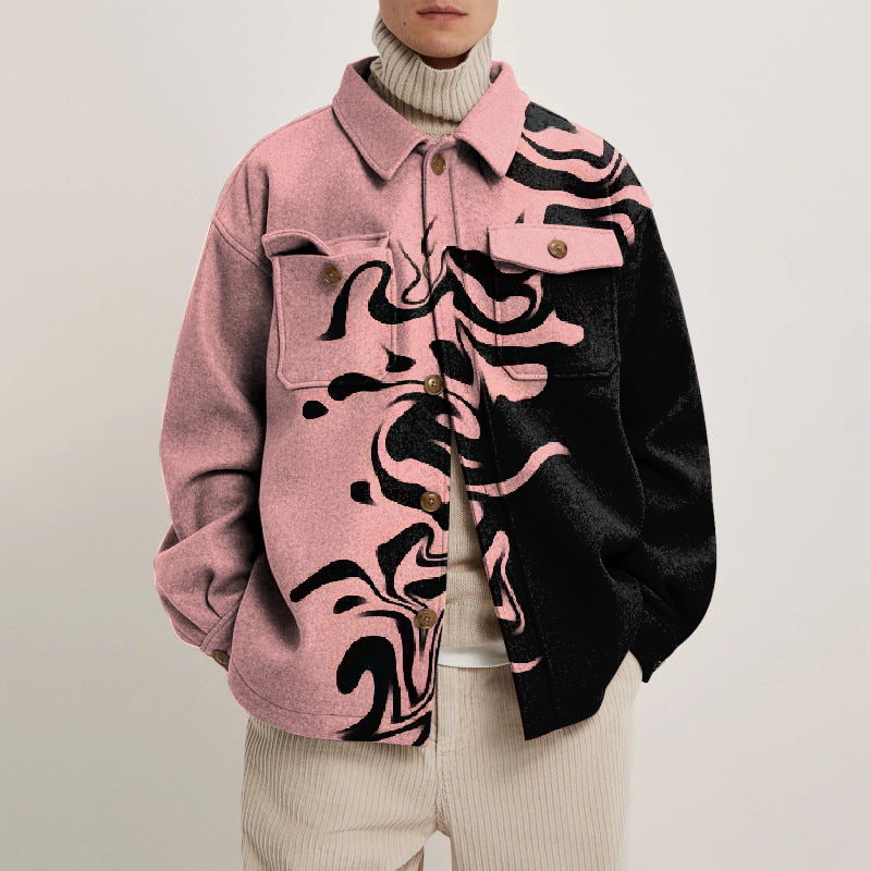 Splashed Ink Abstract Print Lapel Button Jacket