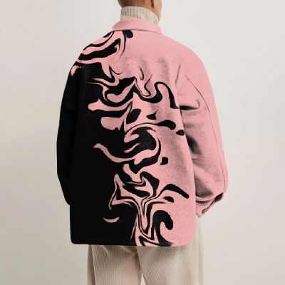 Splashed Ink Abstract Print Lapel Button Jacket