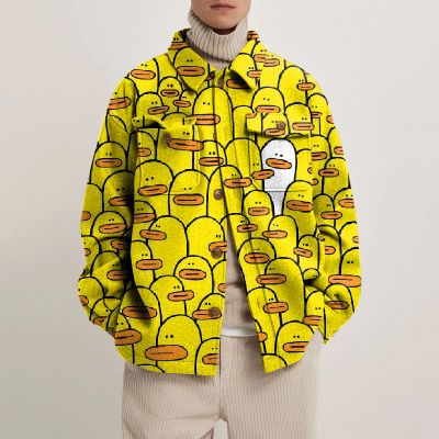 Hello Duck Print Lapel Button Jacket
