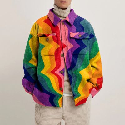 Rainbow Print Lapel Button Jacket