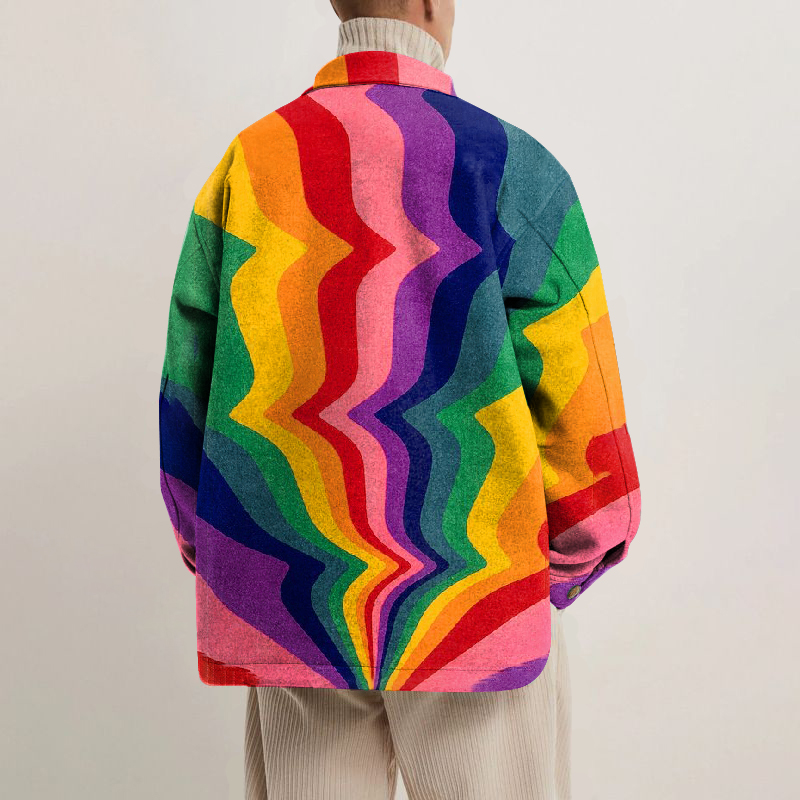 Rainbow Print Lapel Button Jacket