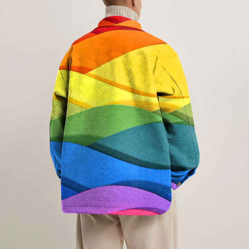 Rainbow Print Lapel Button Jacket