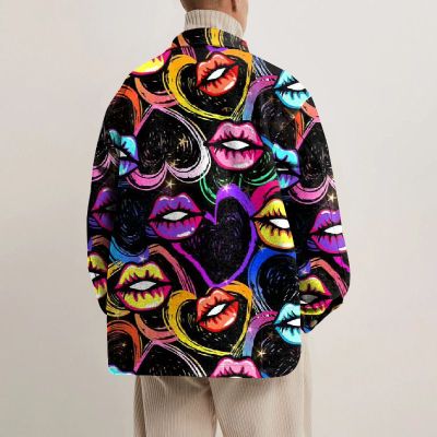 Abstract lip love print Lapel Button Jacket