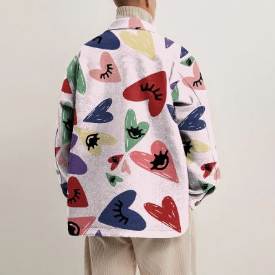 Colorful Love Print Lapel Button Jacket