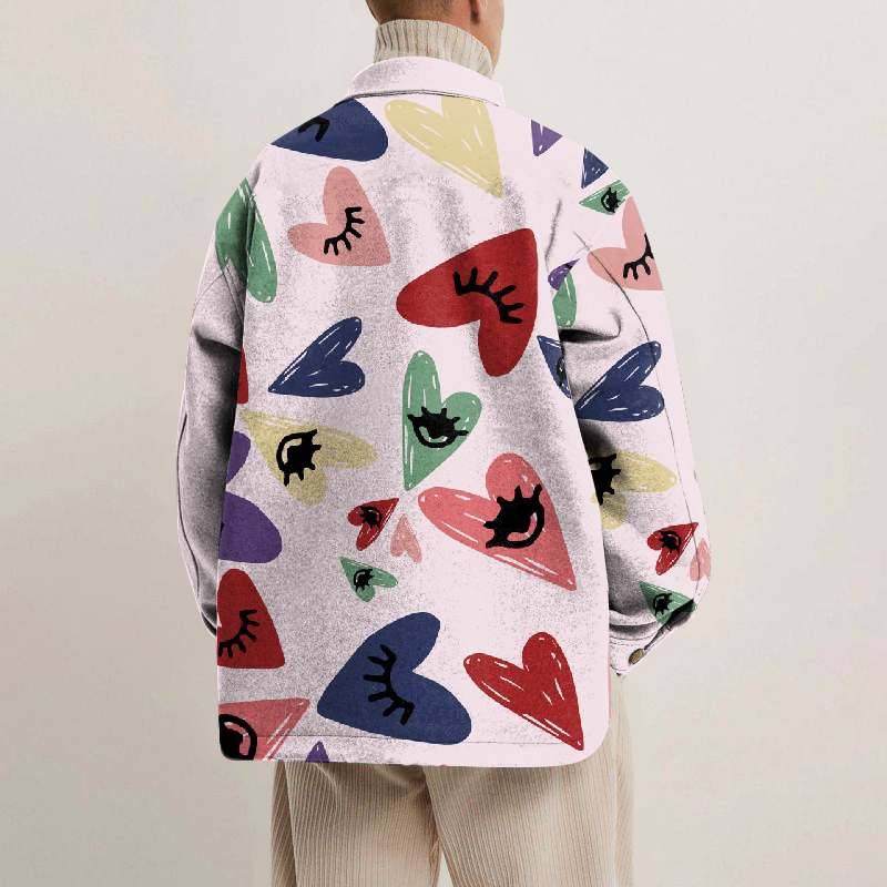 Colorful Love Print Lapel Button Jacket