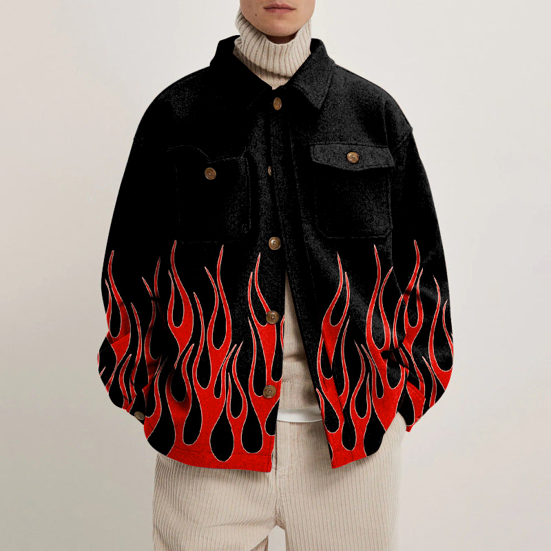 Burning Flame Lapel Button Jacket