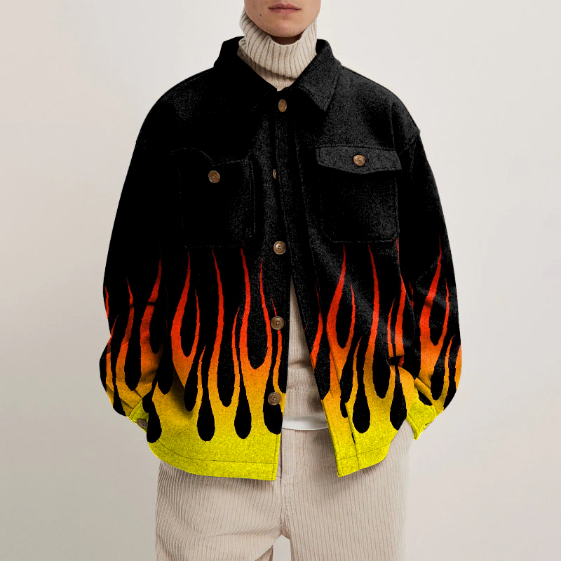 Burning Flame Lapel Button Jacket