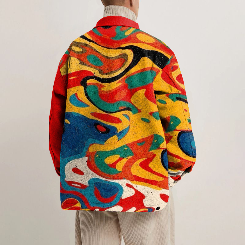 Abstract Color Lapel Button Jacket