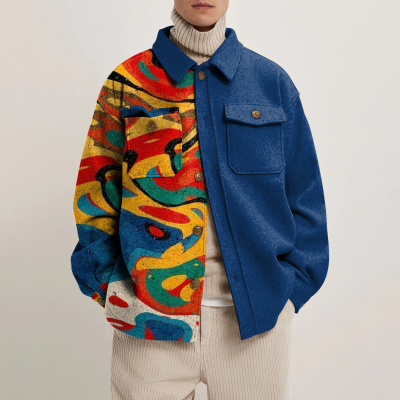 Abstract Color Lapel Button Jacket