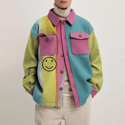 Neutral Contrast Smiley Print Shirt Jacket