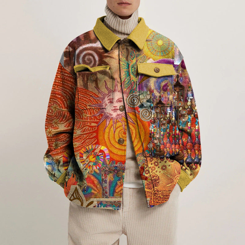 Unisex Sun God Print Shirt Jacket