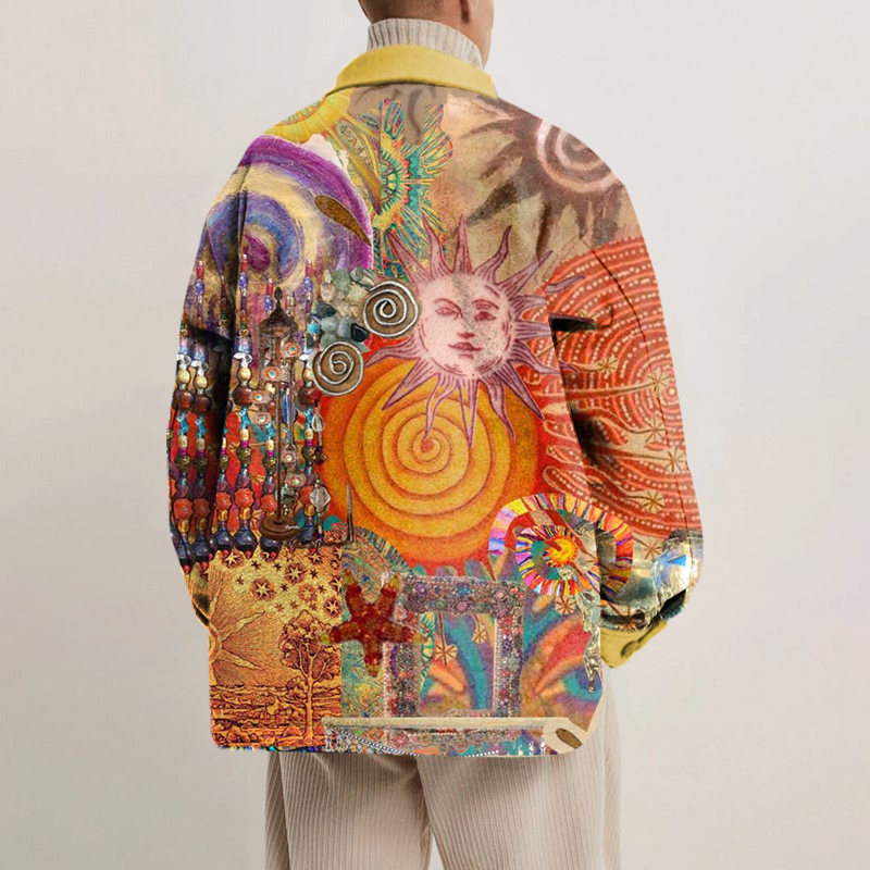 Unisex Sun God Print Shirt Jacket