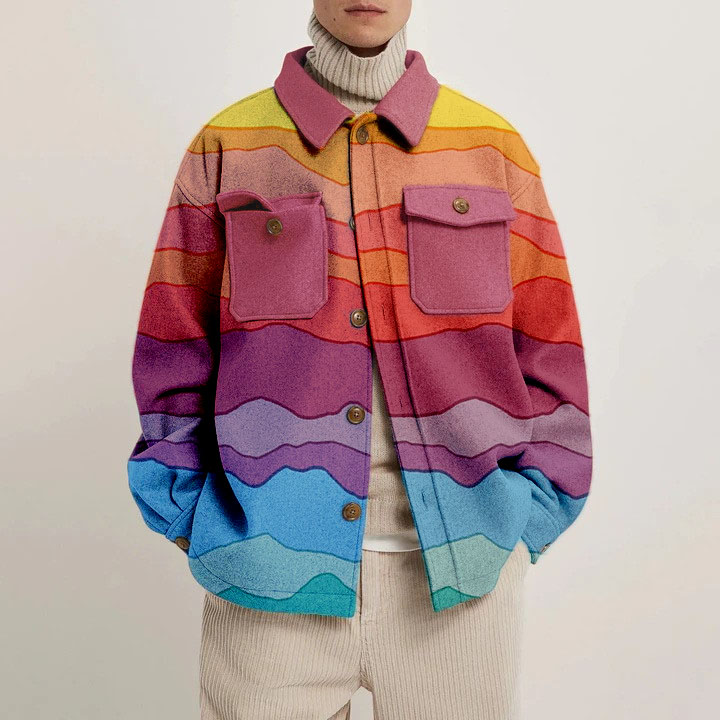 Color Block Rainbow Print Light Shirt Jacket