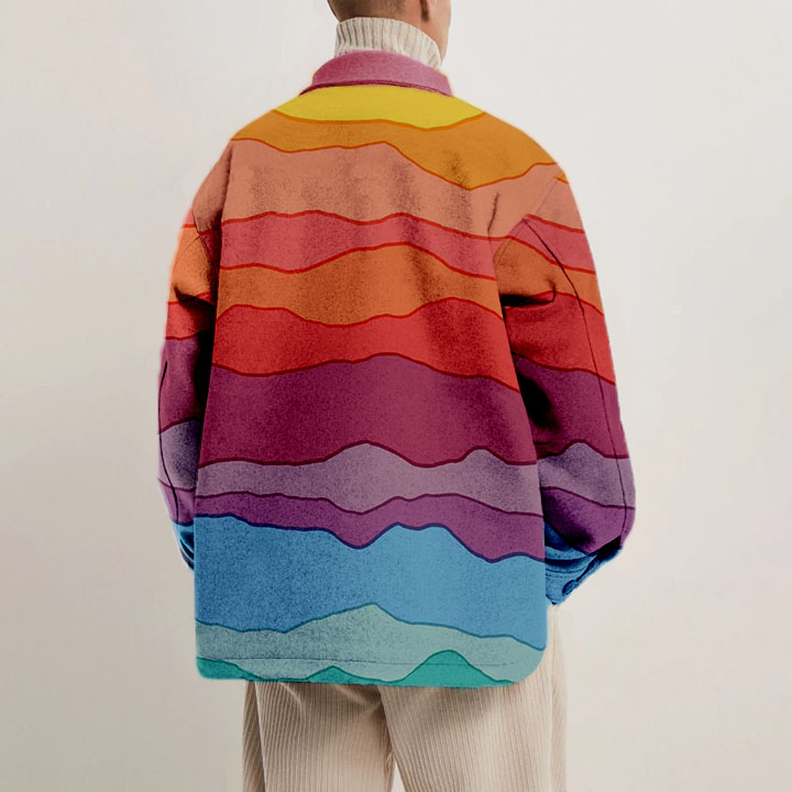 Color Block Rainbow Print Light Shirt Jacket