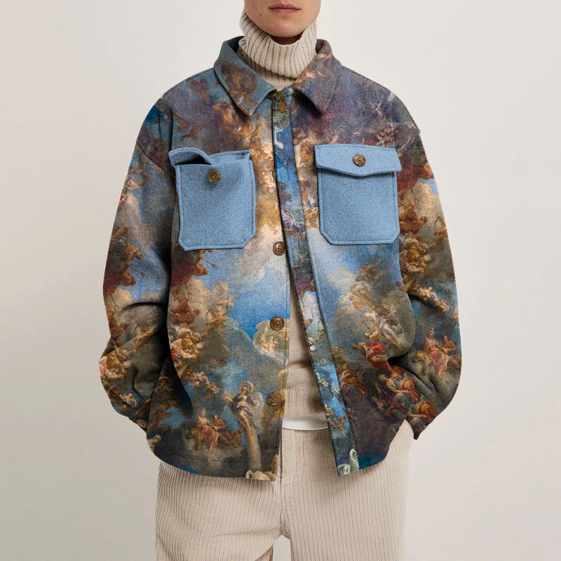 Unisex Vintage Mural Print Shirt Jacket