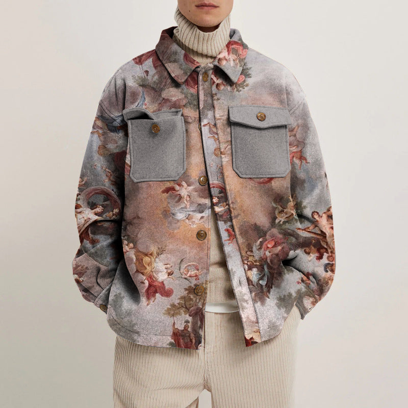 Unisex Vintage Mural Print Shirt Jacket