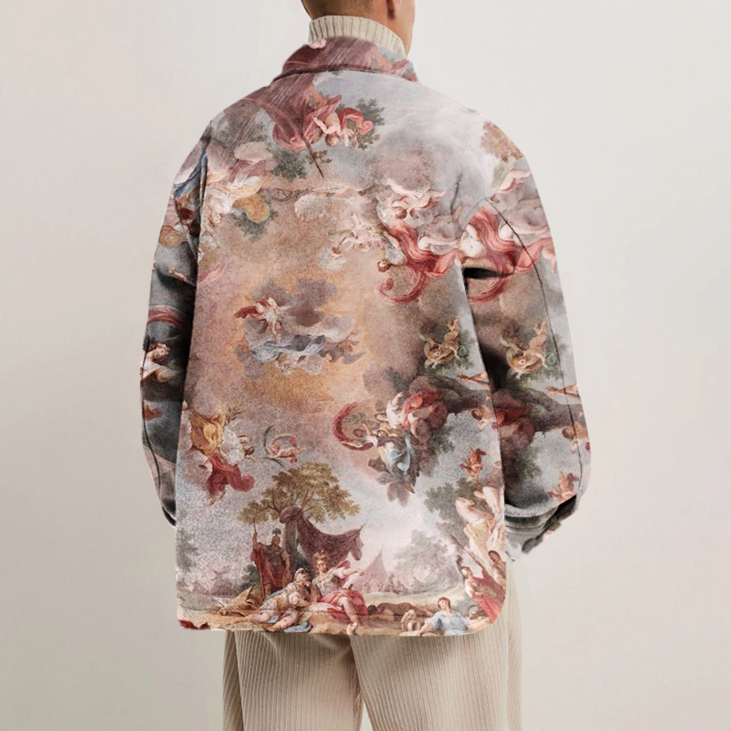 Unisex Vintage Mural Print Shirt Jacket