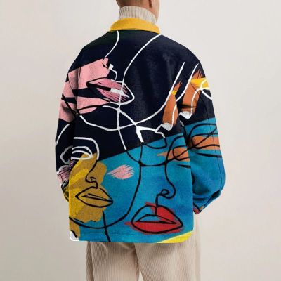 Artistic Color Block Print Lapel Button Jacket