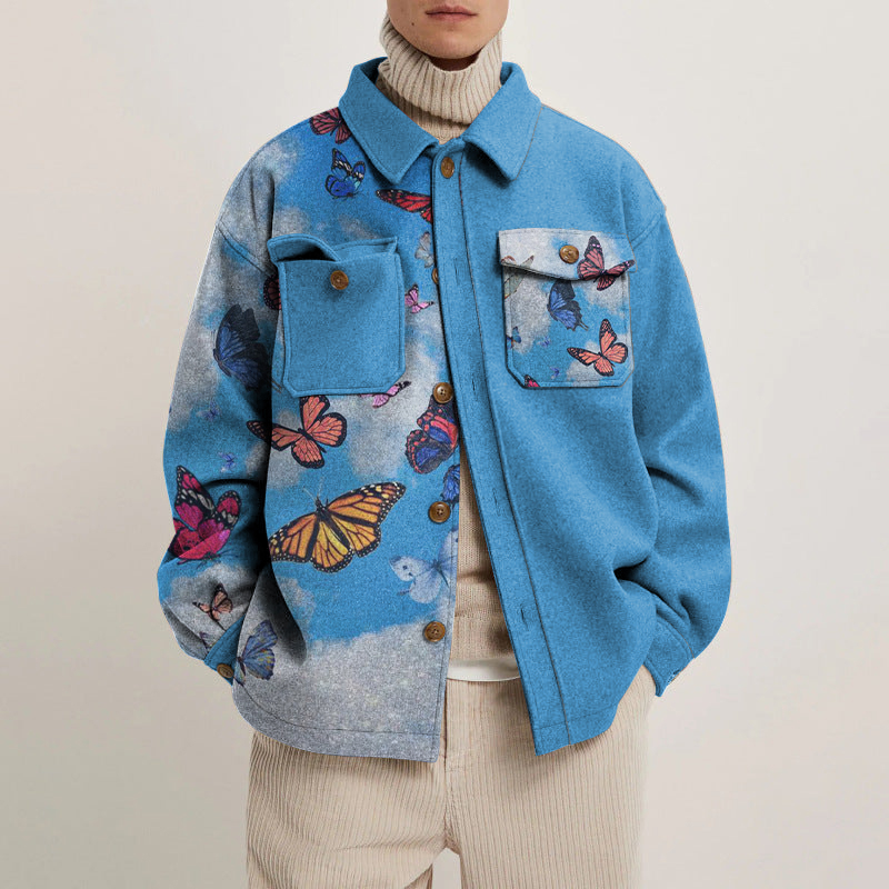 Street Butterfly Print Shirt Jacket