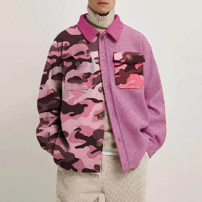 Pink Camouflage Printed Shirt Thin Jacket