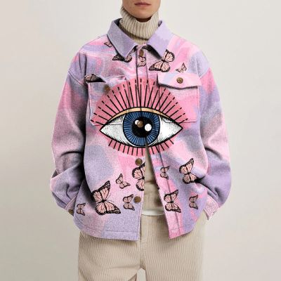 Butterfly and Eye Print Lapel Button Jacket