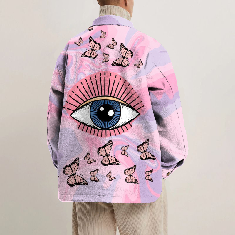 Butterfly and Eye Print Lapel Button Jacket