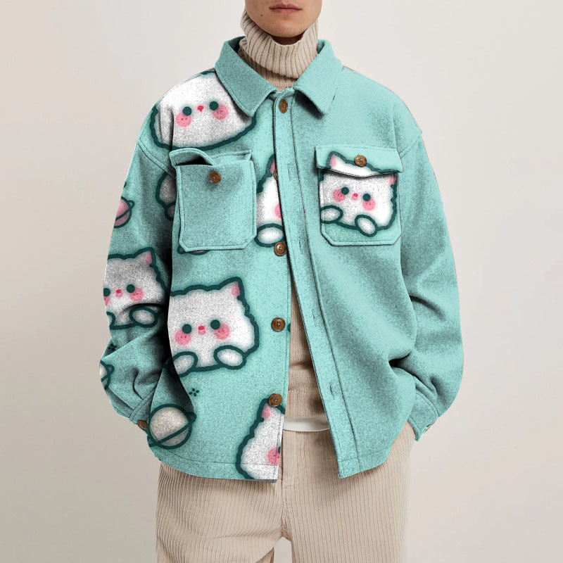 Unisex Kitten Print Shirt Jacket