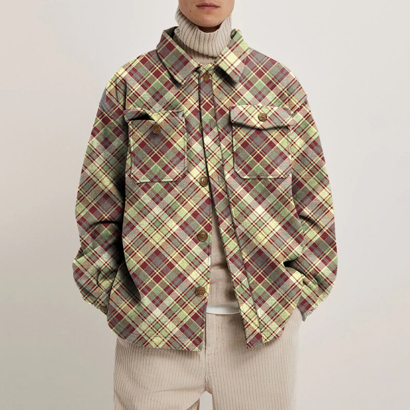 Unisex Christmas Plaid Print Shirt Jacket