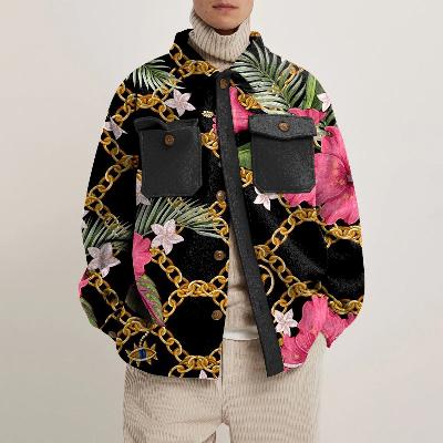 Unisex Chain Floral Print Shirt Jacket