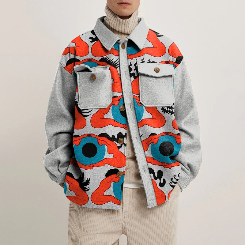 Art Print Lapel Button Jacket