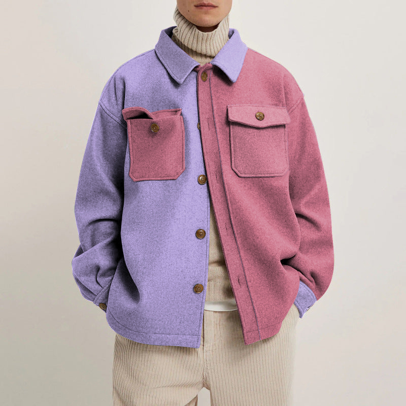 Unisex Casual Colorblock Shirt Jacket