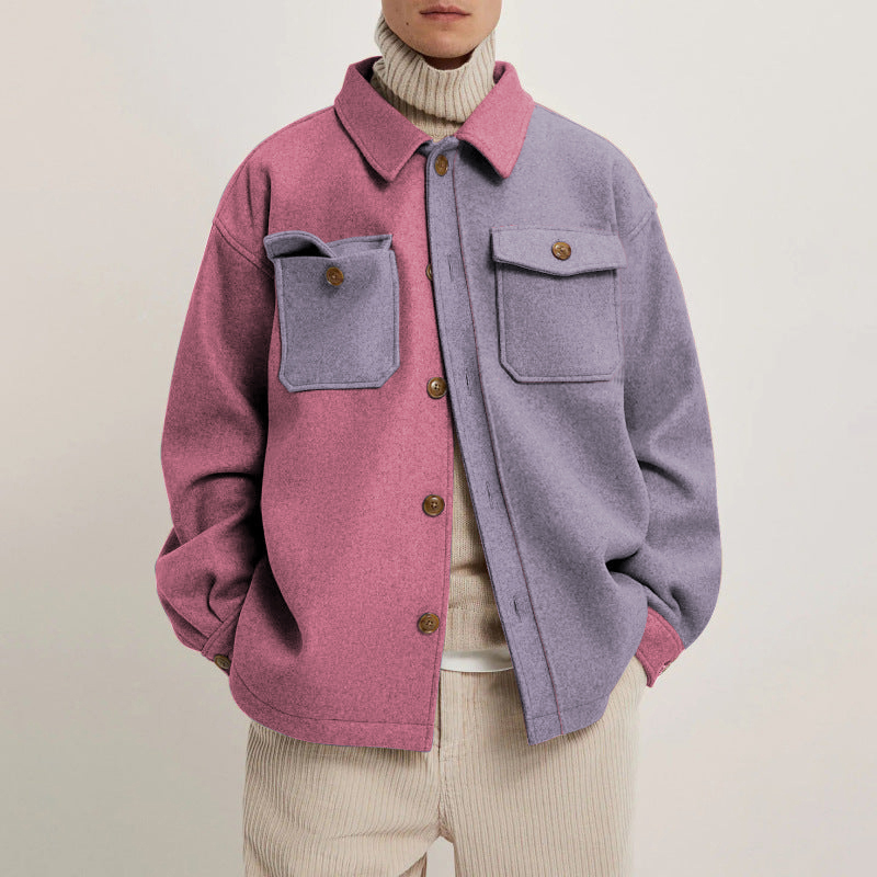 Unisex Casual Colorblock Shirt Jacket