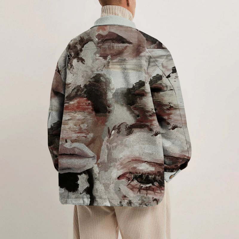 Abstract Art Print Lapel Button Jacket