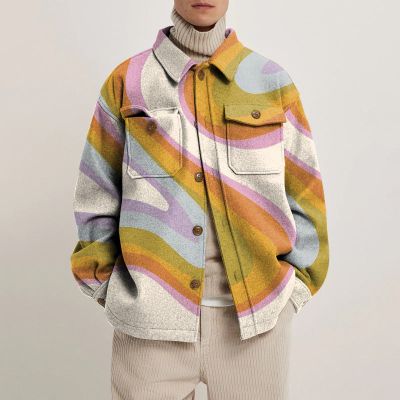 Colorful Art Print Lapel Button Jacket